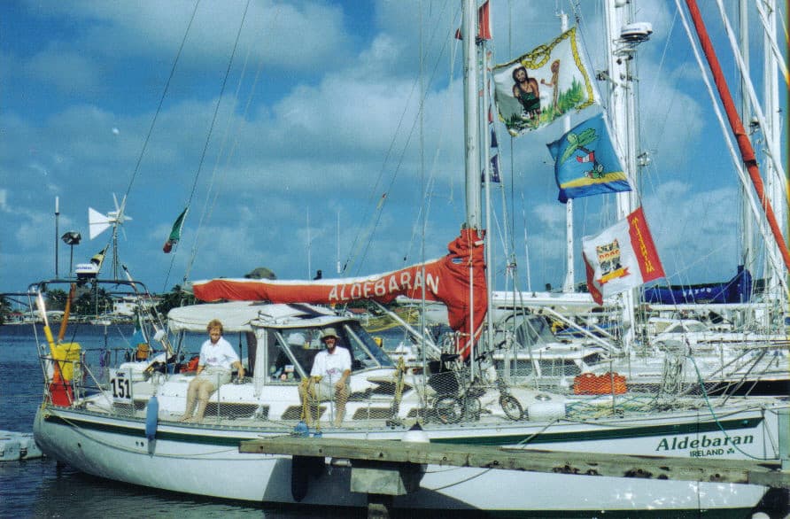 Displaying the Spirit of the ARC award after crossing the Atlantic Displaying the Spirit of the ARC award after crossing the Atlantic